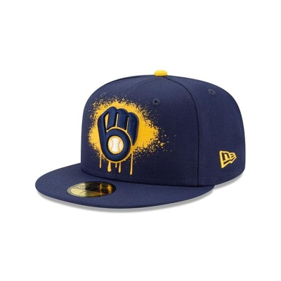 Milwaukee Brewers Gorra | New Era MLB Drip Front 59fifty Fitted Cap Mexico - Azules